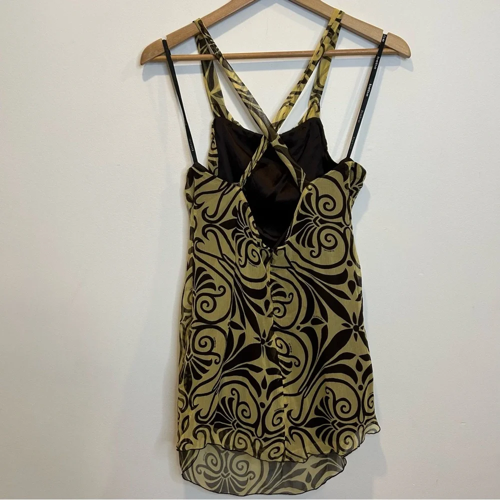 Vintage Bebe Silk Tribal Print Flowy Mini Dress Tan Brown - Picture 5 of 7